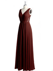 Lace and Chiffon Full Length Dress with V-neck Terracotta