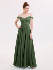 Lace Top Chiffon BUTTON Long Dresses Olive Green