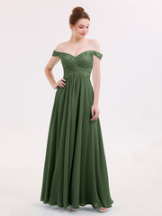 Lace Top Chiffon BUTTON Long Dresses Olive Green