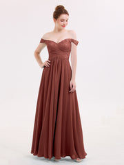 Lace Top Chiffon BUTTON Long Dresses Terracotta