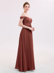 Lace Top Chiffon BUTTON Long Dresses Terracotta