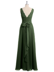 Chiffon Dress with Lace Straps Decor with Sash Bow Olive Green