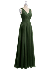Chiffon Dress with Lace Straps Decor with Sash Bow Olive Green