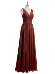 Chiffon Dress with Lace Straps Decor with Sash Bow Terracotta