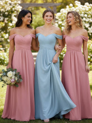 Empire Chiffon Off the shoulder Long Dresses Dusty Rose