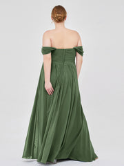 Empire Chiffon Off the shoulder Long Dresses Olive Green
