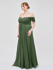 Empire Chiffon Off the shoulder Long Dresses Olive Green