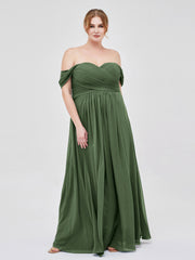Empire Chiffon Off the shoulder Long Dresses Olive Green
