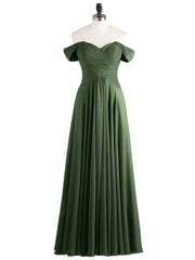 Empire Chiffon Off the shoulder Long Dresses Olive Green