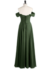 Empire Chiffon Off the shoulder Long Dresses Olive Green