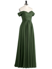 Empire Chiffon Off the shoulder Long Dresses Olive Green