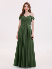 Empire Chiffon Off the shoulder Long Dresses Olive Green