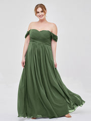 Empire Chiffon Off the shoulder Long Dresses Olive Green