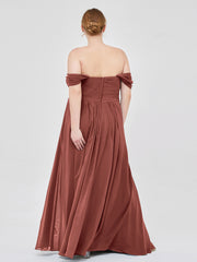 Empire Chiffon Off the shoulder Long Dresses Terracotta
