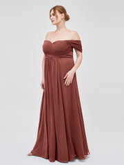 Empire Chiffon Off the shoulder Long Dresses Terracotta