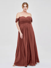 Empire Chiffon Off the shoulder Long Dresses Terracotta