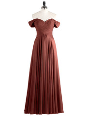 Empire Chiffon Off the shoulder Long Dresses Terracotta