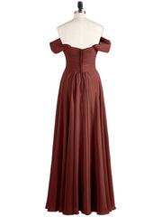 Empire Chiffon Off the shoulder Long Dresses Terracotta