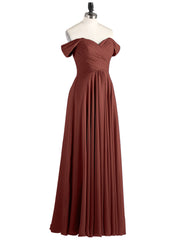 Empire Chiffon Off the shoulder Long Dresses Terracotta