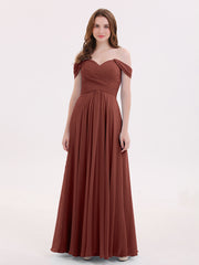 Empire Chiffon Off the shoulder Long Dresses Terracotta