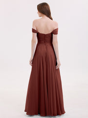 Empire Chiffon Off the shoulder Long Dresses Terracotta