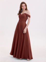 Empire Chiffon Off the shoulder Long Dresses Terracotta