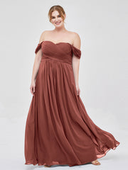 Empire Chiffon Off the shoulder Long Dresses Terracotta