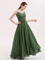 Empire Bridesmaid Gown with Spaghetti Strap Olive Green