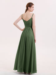Empire Bridesmaid Gown with Spaghetti Strap Olive Green