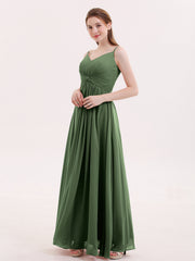 Empire Bridesmaid Gown with Spaghetti Strap Olive Green
