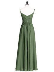 Empire Bridesmaid Gown with Spaghetti Strap Olive Green