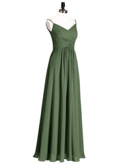 Empire Bridesmaid Gown with Spaghetti Strap Olive Green