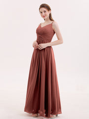 Empire Bridesmaid Gown with Spaghetti Strap Terracotta