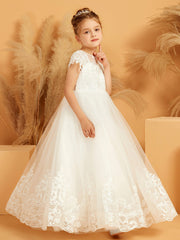 Embroidered Applique Illusion Neckline Flower Girl Dress