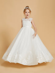 Lace Tulle Floor-Length Flower Girl Dress with Princess Embroidery