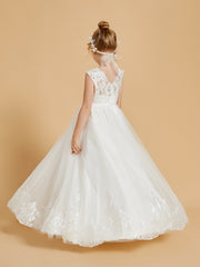 Lace Tulle Floor-Length Flower Girl Dress with Princess Embroidery