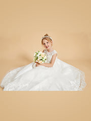 Lace Tulle Floor-Length Flower Girl Dress with Princess Embroidery