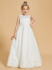 Lace Tulle Floor-Length Flower Girl Dress with Princess Embroidery