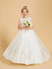 Lace Tulle Floor-Length Flower Girl Dress with Princess Embroidery