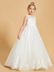 Lace Tulle Floor-Length Flower Girl Dress with Princess Embroidery