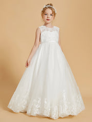 Lace Tulle Floor-Length Flower Girl Dress with Princess Embroidery