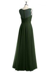 V-neck Tulle Floor Length Bridesmaid Dress Olive Green