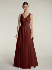 V-neck Tulle Floor Length Bridesmaid Dress Terracotta