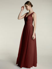V-neck Tulle Floor Length Bridesmaid Dress Terracotta