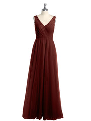 V-neck Tulle Floor Length Bridesmaid Dress Terracotta