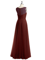 V-neck Tulle Floor Length Bridesmaid Dress Terracotta