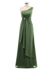 One Shoulder CASCADE SKIRT Chiffon Gowns Olive Green