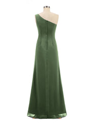 One Shoulder CASCADE SKIRT Chiffon Gowns Olive Green