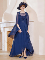 Illusion Neckline Chiffon Dress With Jacket Dark Navy