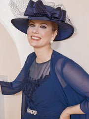 Illusion Neckline Chiffon Dress With Jacket Dark Navy